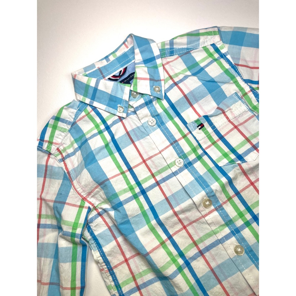 Tommy Hilfiger Boys Multi Color Plaid Button Down Shirt Size 5 Preppy Classic